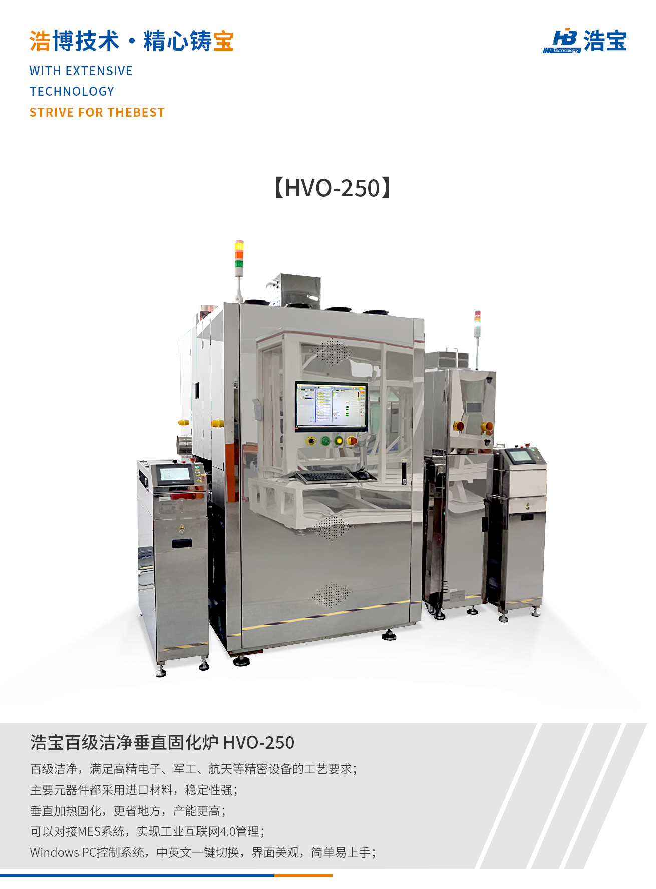 浩寶HVO-250百級潔凈垂直固化爐