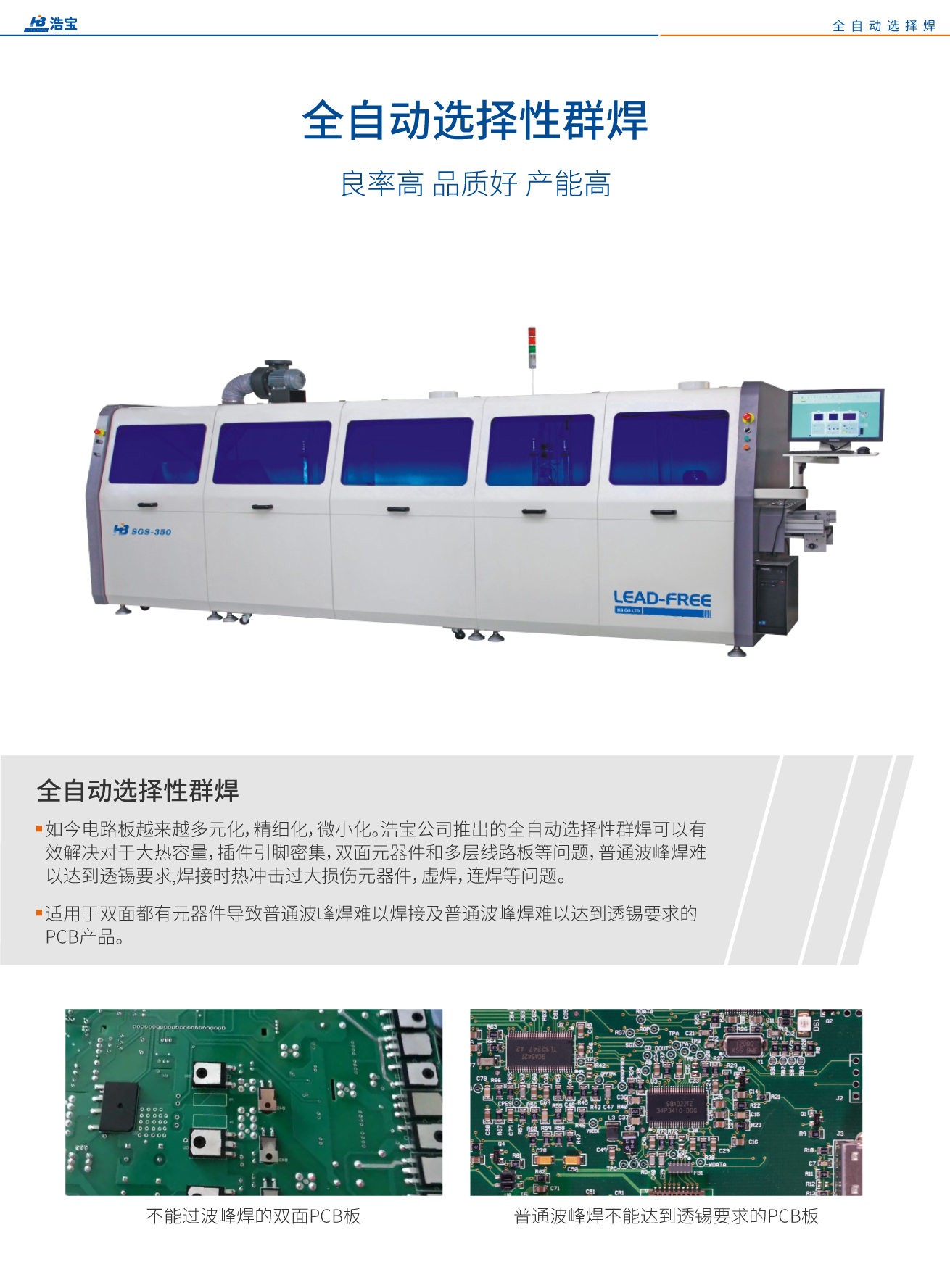 浩宝全自动选择性群焊，良率高、品质好、产能高